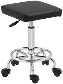 HOMCOM Banco Giratório com Rodas Altura Regulável 50-66 cm Assento Estofado em Imitação de Couro 34x34x50-66 cm Preto | Aosom Portugal