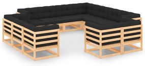 12 pcs conj. lounge jardim c/ almofadões antracite pinho maciço