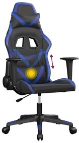 Cadeira gaming de massagens couro artificial preto e azul