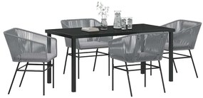 Conjunto de Jantar de Jardim 5 Peças com Almofadas Cinza em Rattan Pol