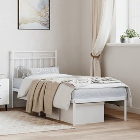 373730 vidaXL Estrutura de cama com cabeceira 75x190 cm metal branco