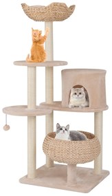 Arranhador para gatos de 5 camadas 146 CM com postes de arranhar de sisal Almofadas Bege