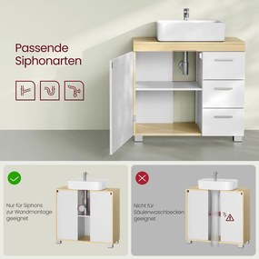 Armário casa banho para lavatório (não incluído) com 3 gavetas grandes 30 x 70 x 64 cm Branco - bege natural
