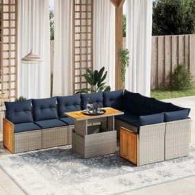 vidaXL 10 pcs conjunto sofás p/ jardim c/ almofadões vime PE cinzento