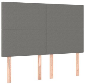 Cabeceira de cama c/ LED tecido 144x5x118/128 cm cinza-escuro