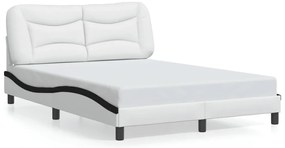 Estrutura cama c/ luzes LED 140x200cm couro artif. branco/preto