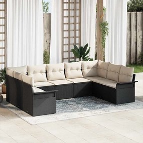 vidaXL Conjunto de Sofá de Jardim de 9 Peças com Almofadas Preto Rattan Poliéster