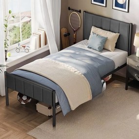 Estrutura de cama 90 x 200 cm (COLCHÂO NÃO INCLUIDO)  com estrado ripas de aço cinza ardósia