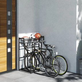 Suporte para bicicletas 90 x 54 x 100 cm suporte de estacionamento para 3 bicicletas com cesto superior e 4 ganchos, preto