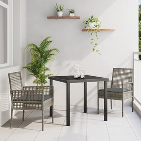 vidaXL Conjunto de Jantar de Jardim 3 Peças com Almofadas Cinzento Rattan PE