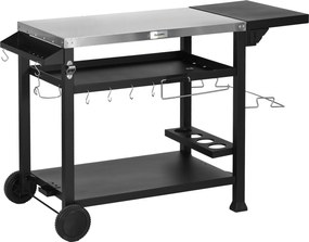 Outsunny Carrinho para Churrasco Plancha com Tabuleiro de Inox Multi Equipamentos 6 Ganchos Prateleira Rebatível 2 Rodas | Aosom Portugal