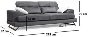 Sofá de 3 Lugares Frido – Antracite – 225x92x79 cm