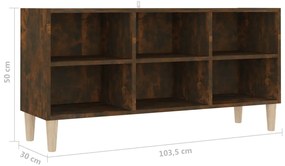 Móvel de TV pernas madeira maciça 103,5x30x50cm carvalho fumado
