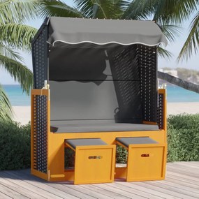 vidaXL Strandkorb com toldo vime PE e madeira maciça preto e antracite