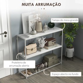 Mesa Consola de Entrada Mesa de Entrada com Estante Aberto e Estrutura de Aço Anti-tombo para Sala 100x30x87 cm Branco
