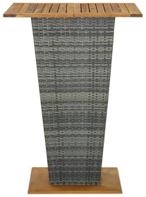 Mesa de bar 80x80x110 cm vime PE e acácia maciça cinzento