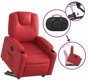 Poltrona reclinável elevatória couro artificial vermelho