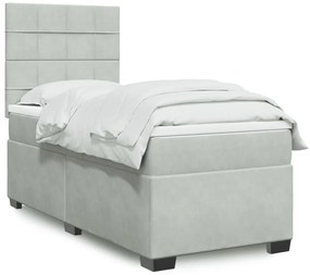 Cama com molas/colchão 80x200 cm veludo cinza-claro