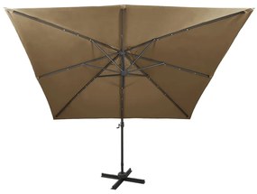 Guarda-sol jardim c/ poste e luzes LED 300 cm cinza-acastanhado
