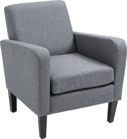 HOMCOM Poltrona individual, Poltrona relax, Poltrona estofada com pés de madeira, Tecido com visual de linho, 66 x 72 x 74 cm, Cinza claro | Aosom Portugal