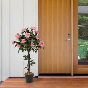 Árvore de flor artificial de 93 cm, planta floral falsa com rosas, tronco de madeira, interior e exterior, escritório e decoração de entrada, rosa