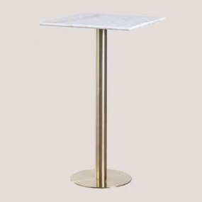 Mesa Alta De Bar Quadrada 60x60 Cm Em Mármore Cosmopolitan Mármore Branco Guangxi & Ouro Champagne - Sklum