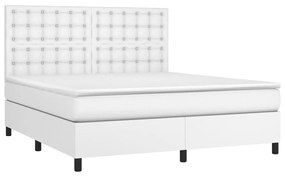 Cama box spring c/colchão/LED 180x200cm couro artificial branco