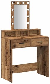 Mesa de Maquilhagem com Luzes LED - Estilo Madeira Vintage, 79x41x140
