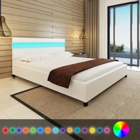 Estrutura de cama com LEDs 160x200 cm couro artificial branco