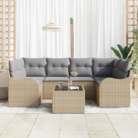 Conjunto de Sofá de Jardim vidaXL de 7 Peças com Almofadas Beje Polira
