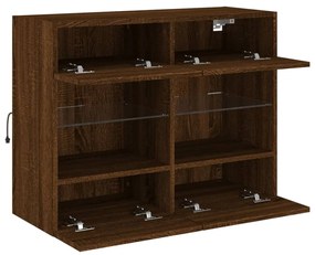 Móvel parede p/ TV luzes LED 78,5x30x60,5 cm carvalho castanho