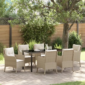 Conjunto de Jantar de Jardim de 7 Peças com Almofadas Bege Poliéster