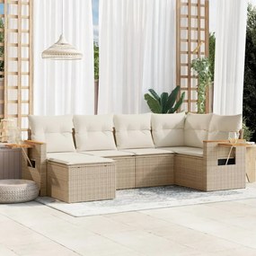 vidaXL 6 pcs conjunto de sofás p/ jardim com almofadões vime PE bege