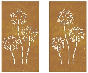 Decorações p/ muro de jardim 2 pcs aço corten design flores