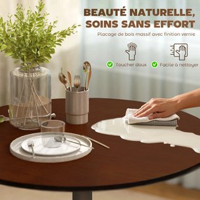 Mesa de jantar alta redonda Ø 70 x 75H cm para 2 pessoas (CADEIRAS NÃO INCLUIDAS), com tampo em folheado de madeira maciça e base em aço castanho