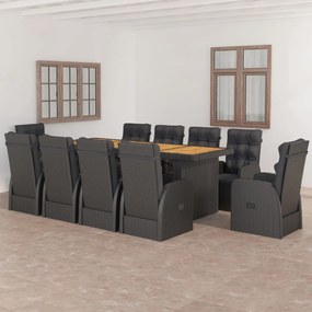 vidaXL 11 pcs conjunto jantar exterior com almofadões vime PE preto