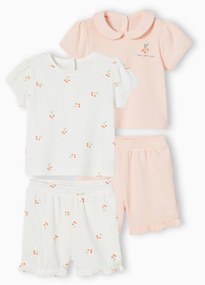Lote de 2 pijamas de 2 peças, aos favos, para bebé rosa-pálido