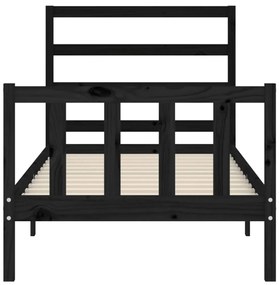 Estrutura de cama com cabeceira 100x200 cm madeira maciça preto
