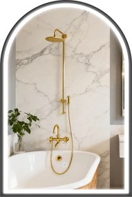 Espelho de Casa de Banho com Luz 60x90 cm  Arqueado 3 Cores de Luz Brilho Regulável Função Antiembaçiamento Preto