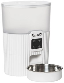 PawHut Comedouro Automático para Cães e Gatos 3,5L com Ecrã LED Temporizador Gravador de Voz Programável 4 Refeições ao Dia Tigela Removível e Lavável 20,5x25x28cm Branco