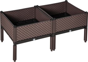Outsunny Conjunto de 2 Floreiras de Exterior Quadradas Elevadas Combinação Livre Floreiras para Jardim  50x50x46,5 cm Marrom | Aosom Portugal