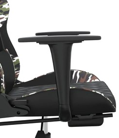 Cadeira gaming c/ apoio pés couro artificial preto e camuflado