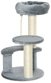 PawHut Árvore Arranhador Gatos Cama Pelúcia Corda Suspensa Poste Sisal Conforto Entretenimento  Ø40x65 cm Cinza Durável e Estiloso