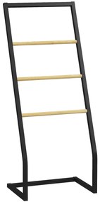 HOMCOM Toalheiro de Pé para Casa de Banho com 4 Barras em Bambu e Aço 40,5x28x98 cm Preto e Madeira | Aosom Portugal