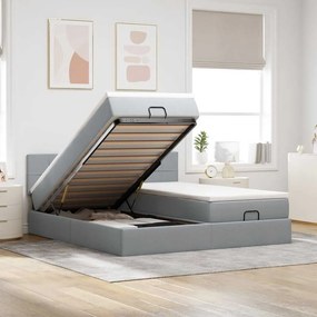 Estrutura de cama otomana com colchões tecido cinzento claro