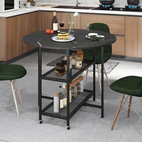 Mesa de jantar, cozinha dobrável 100 x 100 x 80 cm com aparência de mármore, mesa portátil dobrável para 2-4 pessoas, preta