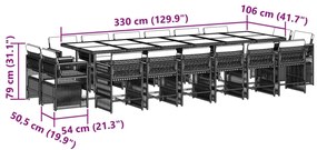 17 pcs conj. de jantar p/ jardim c/ almofadões vime PE cinzento