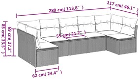 7 pcs conjunto de sofás p/ jardim c/ almofadões vime PE preto