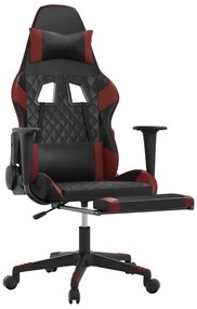 Cadeira gaming massagem + apoio couro art. preto/vermelho tinto