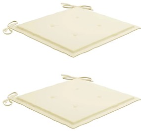 Cadeiras de jardim c/ almofadões cor creme 2 pcs teca maciça